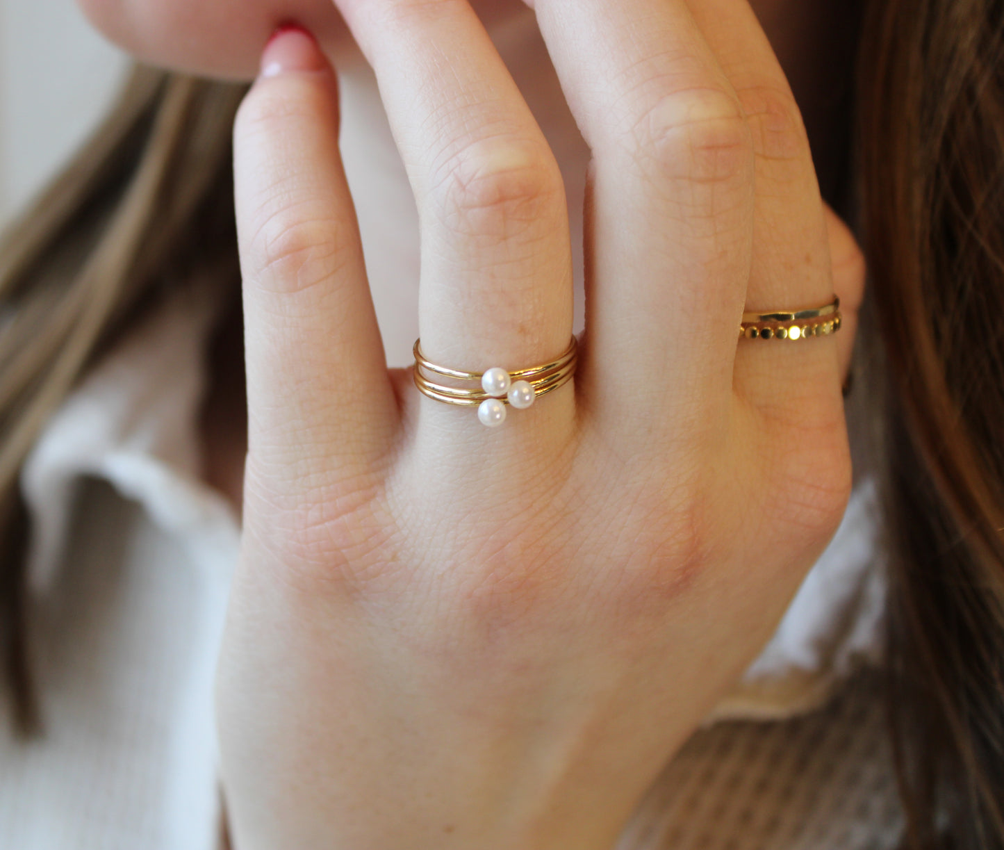 Crystal Pearl Stacking Ring